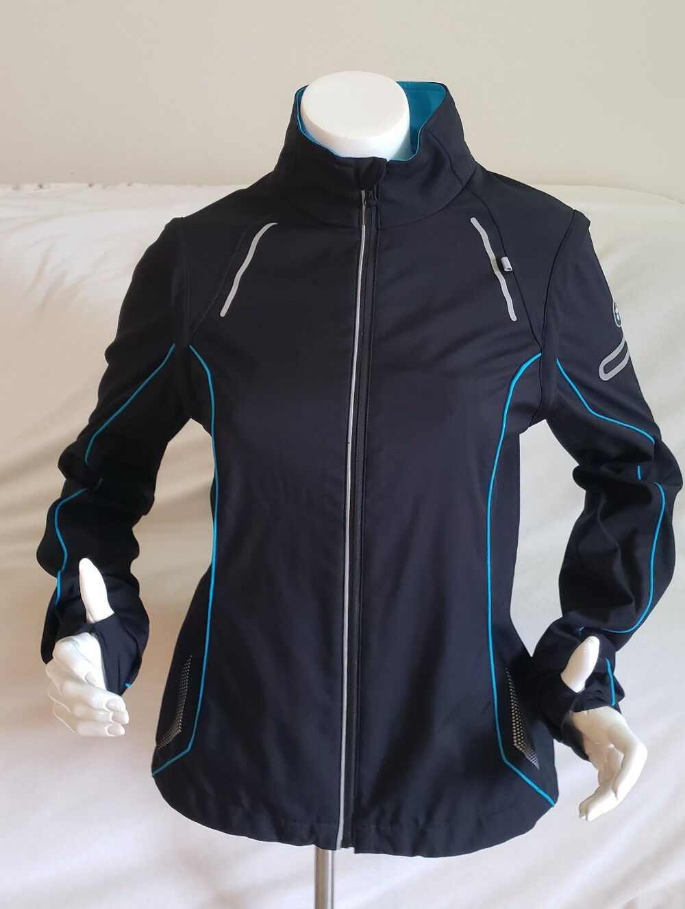 NEW BMW ATHLETICS Women's Black Jacket/Vest with Blue/Turquoise Piping